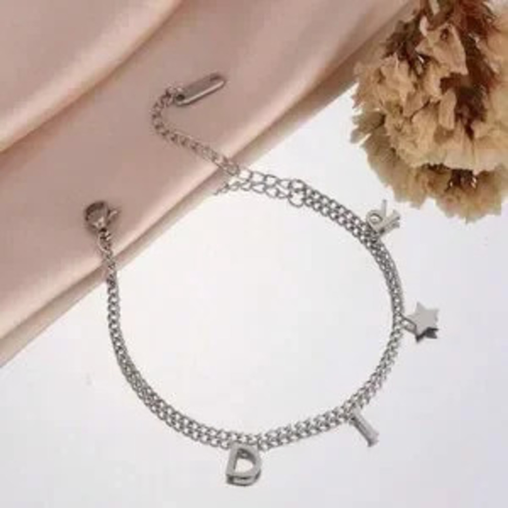 Silver Plated Stainless Steel Letter Charm Bracelet - Star Accent